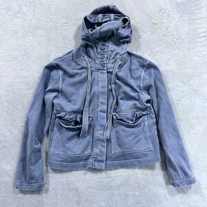 Wrap London Jacket Womens 6 Hooded Button‎ Down Organic Cotton Sweatshirt  Blue
